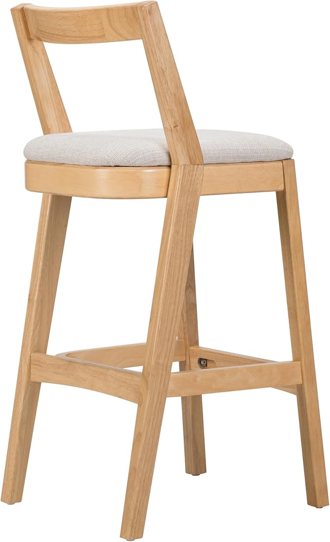 Christopher Knight Home Yone Counter Height Bar Stools Set of 2, Comfy Fabric Upholstered Bar Stool for Kitchen Island, Wooden Dining Room Chair, Barstools with Footrest/Backrest, Beige + Natural