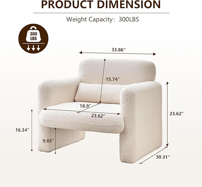 Modern Accent Single Sofa Chair with Arms, Lamb Fabric Upholstered Comfy Reading Arm Chair for Bedroom, Living Room-Beige