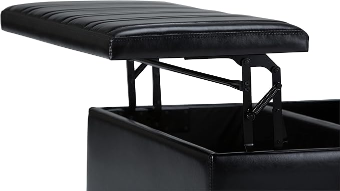 SIMPLIHOME Ellis 36 inch Wide Contemporary Square Coffee Table Storage Ottoman in Midnight Black Vegan Faux Leather, Assembled, For the Living Room and Bedroom