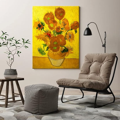 Wieco Art Large Canvas Wall Art Vase with Fifteen Sunflowers by Van Gogh Classic Oil Paintings Abstract Flowers Canvas Prints for Home Decor Floral Picture Artwork for Living Room Decor