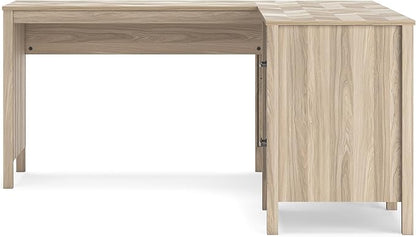 Signature Design by Ashley Battelle Casual L-Shaped Chevron Pattern 60" Home Office Desk with Return, Drawer and Cabinet, Light Brown