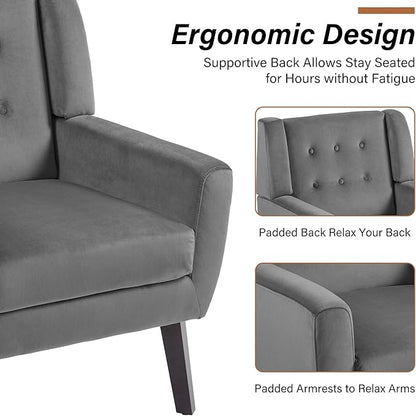 Lumibee Accent Chair, Modern Velevet Armchair for Living Room, Comfy Upholstered Arm Chair Tufted for Indoor Bedroom Office Room (Gray Velvet)