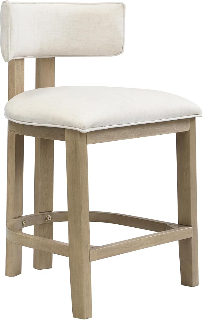 Christopher Knight Home Minso Wooden Counter Height Bar Stools Set of 2, Comfy Upholstered Barstools with Backrest/Footrest, Counter Stool for Kitchen Island/Home Bar Table, Light Ash + Beige