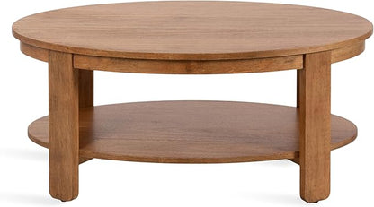 Kate and Laurel Foxford Modern Tiered Oval Coffee Table; 38 x 24 x 18; Natural Brown; Transitional Two-Tier Living Room Table with Storage and Resilient Wood Construction