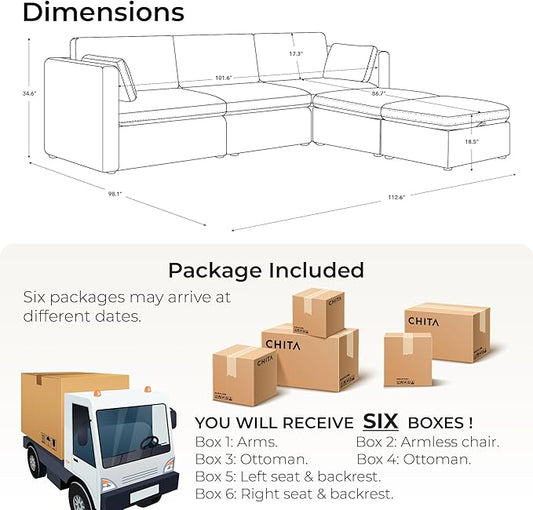 CHITA Oversized Modular Cloud Sectional Sofa, FSC Certified U Shaped Sectional Couches for Living Room, 112 inch Width, 5 Seat Modular Sofa Includes 2 Storage Ottomans, Linen