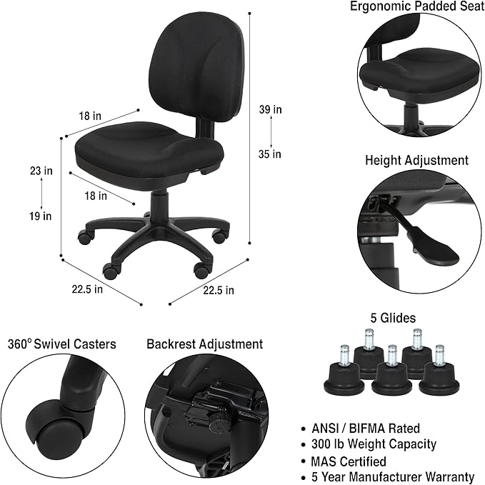 OEF Furnishings Comfort Office Chair, 18"-22" Height