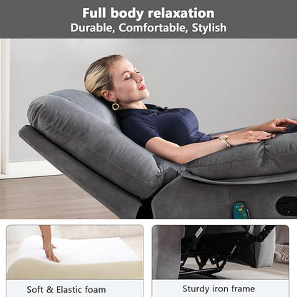 ANJHOME Massage Recliner Chairs with Heat and Vibration,Overstuffed Manual Rocking Reclining Chair for Living Room Bedroom (Light Grey)