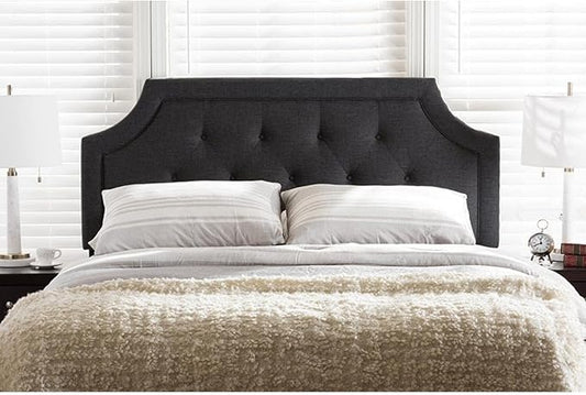 Maykoosh Adjustable Wood Post Headboard - Button Tufted Upholstered Bedroom Headboard King/Dark Gray