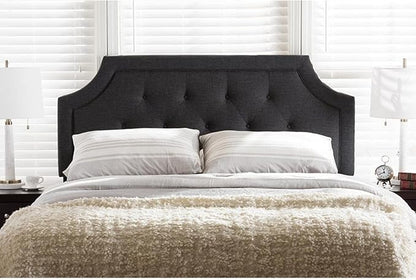 Maykoosh Adjustable Wood Post Headboard - Button Tufted Upholstered Bedroom Headboard King/Dark Gray