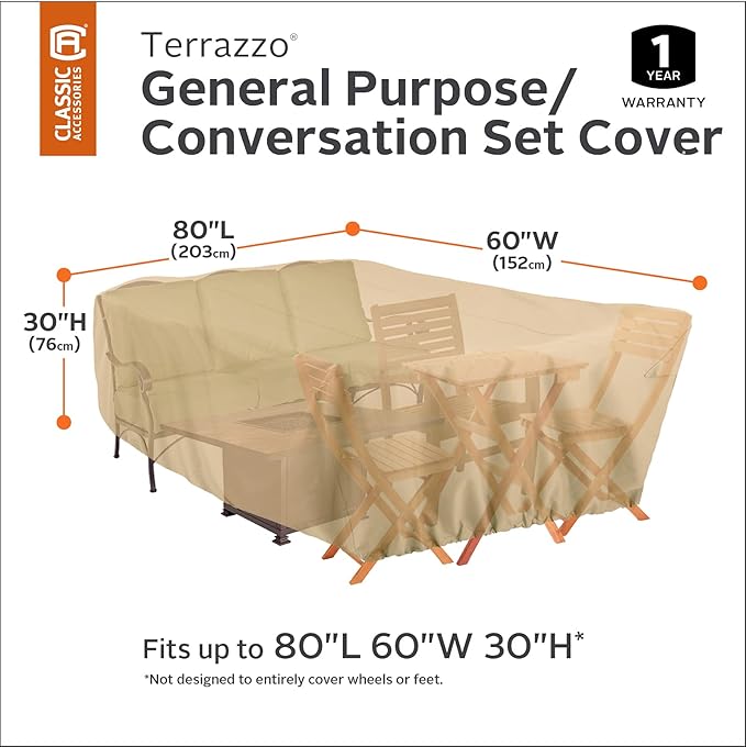 Classic Accessories Terrazzo Water-Resistant 80 Inch Conversation Set/General Purpose Patio Furniture Cover, Patio Furniture Covers