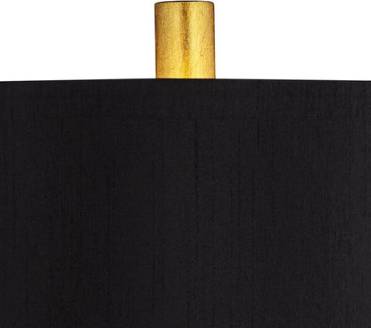 Possini Euro Design Minerva 32" Tall Large Modern Glam Luxury End Table Lamp Sculptural Gold Leaf Finish Marble Black Shade Living Room Bedroom Bedside Nightstand House Office Home Reading Kitchen