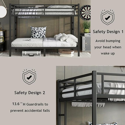 Bellemave Queen Over Queen Bunk Bed for Adults, Queen Size Bunk Beds Frame with 2 Side Ladder and Full Length Guardrail, Easy Assemble Bunkbeds, Noise Reduced, Mattress Not Included, Black