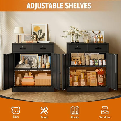 BESFUR 36" H Metal Storage Cabinet with 2 Lockable Drawers and 2 Lockable Doors, Black Locking Cabinet with Adjustable Shelf, Metal Cabinet for Home Office, Garage,School, Warehouse, Utility Room