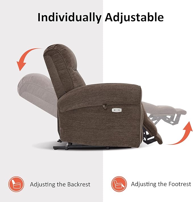 MCombo Dual Motor Power Lift Recliner Chair with Massage and Heat for Elderly, USB Ports, Lay Flat, Fabric 7666 (Dark Brown)