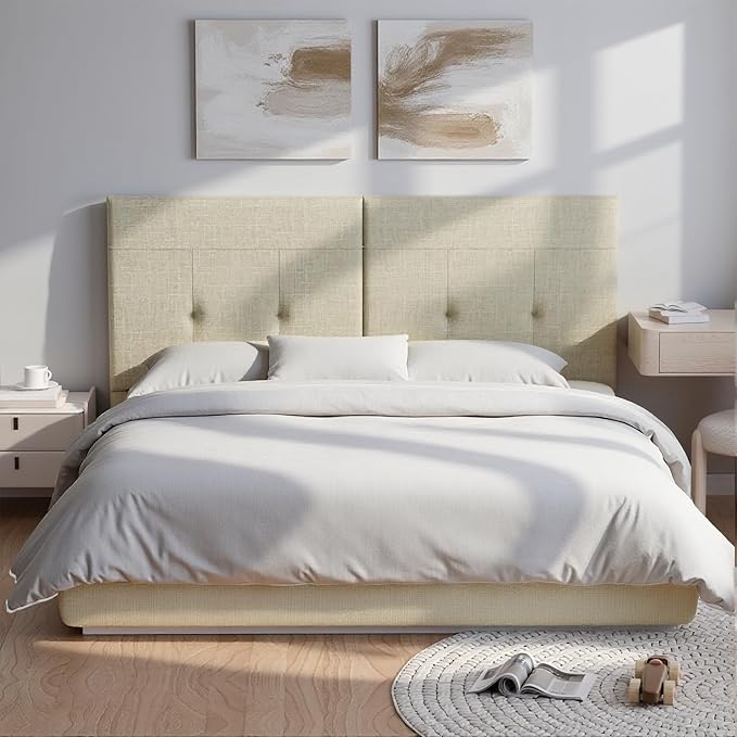 Queen Headboard Only with Adjustable Metal Legs, Faux Leather Upholstered Headboard Queen Size, Modern Stylish Headboard with Sunken Dot Design, Sturdy Bed Headboard for Bedroom, Linen