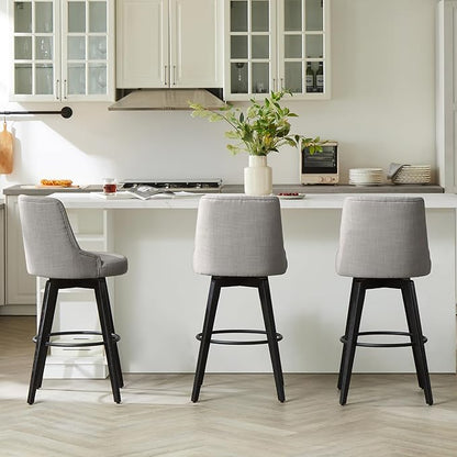 Watson & Whitely Bar Stools, 360° Swivel Upholstered Bar Stool with Back, 30" H Bar Height Barstools, Set of 2, Performance Fabric in Flint Grey