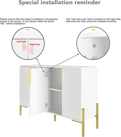 4 Doors Sideboard Buffet Cabinet with Adjustable Shelves,Modern Accent Sideboard with Golden Legs,Wide Storage Cabinet for Kitchen,Living Room,White