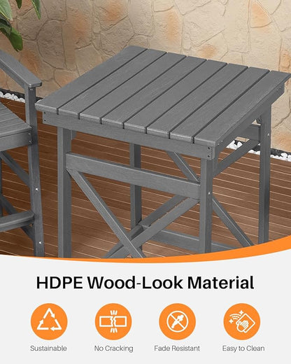 HDPE Outdoor Bar Table, 41" Adirondack Outdoor Bar Height Table, All Weather HDPE Patio High Top Pub Table, Square HDPE Patio Bar Tables for Balcony, Deck, Backyard, Poolside, Smoke Gray