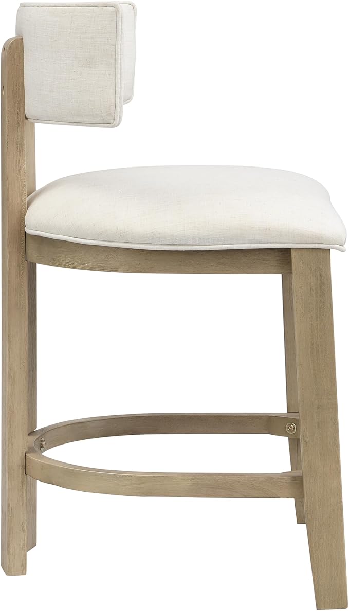 Christopher Knight Home Minso Wooden Counter Height Bar Stools Set of 2, Comfy Upholstered Barstools with Backrest/Footrest, Counter Stool for Kitchen Island/Home Bar Table, Light Ash + Beige