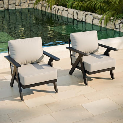 COOS BAY Iron Luxe Modern Outdoor Patio Chairs Set of 2, Lounge Accent Chairs for Backyard, Deck, Porch, Garden, Black/Beige