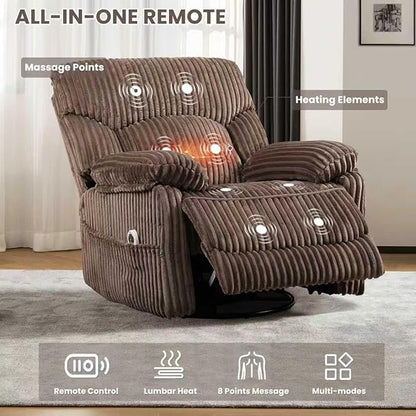 GRAINELL Swivel Rocker Recliner Chair with Massage and Heat, USB Charging Port, Infinite Position Power Recliner, Electric Glider Rocking Chairs for Living Room, Nursery (Brown)