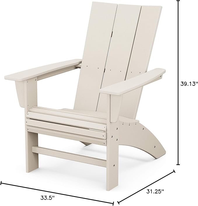 POLYWOOD Modern Curveback Adirondack Chair, Sand - Heavy Duty HDPE Outdoor Furniture - Bonfire Fire Pit Seating - Classic Wooden Style Patio, Lawn, Deck, Dock & Lake Chairs