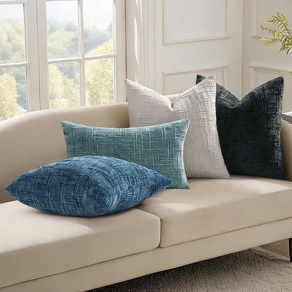 decorUhome Navy Blue Chenille Throw Pillow Covers 26x26 Set of 2 Thick Textured Slubby Couch Pillow Covers Farmhouse Accent Modern Neutral Decorative Pillow Cases for Bed Sofa Living Room