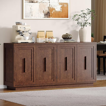 ONBRILL 63 Inches Sideboard Buffet Cabinet with Storage, 4 Doors Large Storage Cabinets with Adjustable Shelves, Modern Sideboard for Kitchen, Living Room, Entryway, Dark Walnut