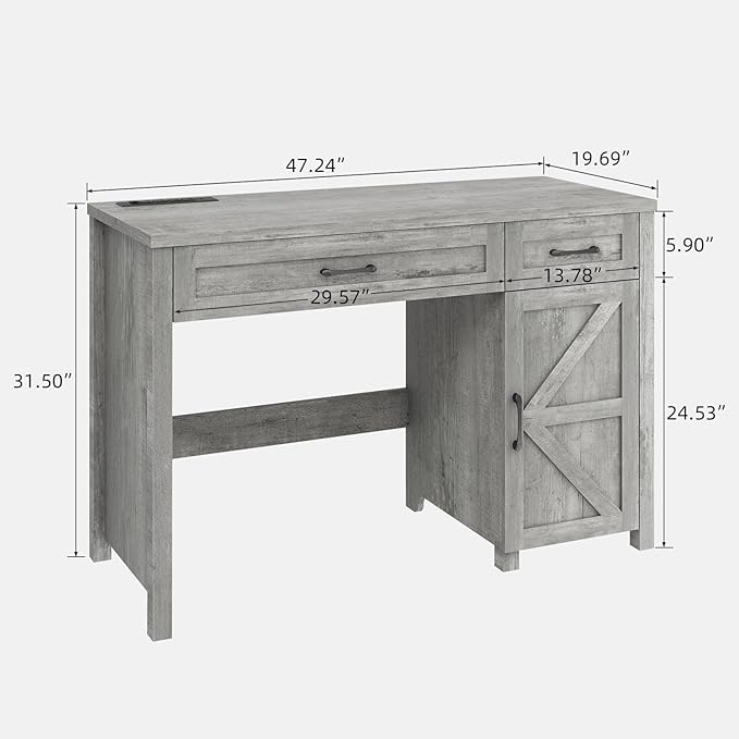 Farmhouse 47" Executive Desk, Computer Desk with Drawers and Storage Cabinet, Workstation Computer Table for Study and Home Office.