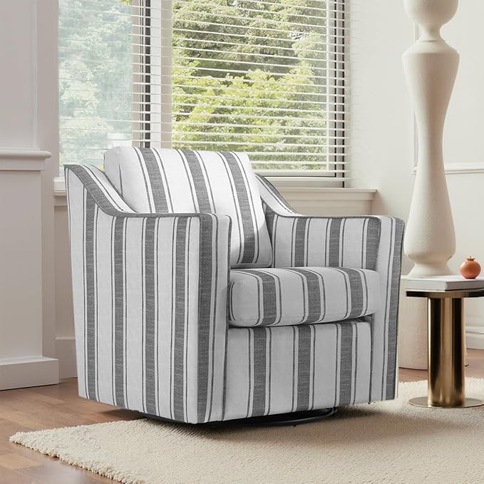 UIXE Swivel Accent Chair, Fabric Upholstered Arm Chair for Living Room, Modern Club Armchair Comfy Single Sofa Bedroom Reading Seat with Lumbar Pillow - Stripe Gray