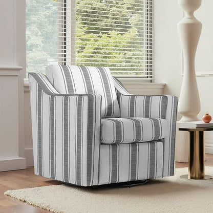 UIXE Swivel Accent Chair, Fabric Upholstered Arm Chair for Living Room, Modern Club Armchair Comfy Single Sofa Bedroom Reading Seat with Lumbar Pillow - Stripe Gray
