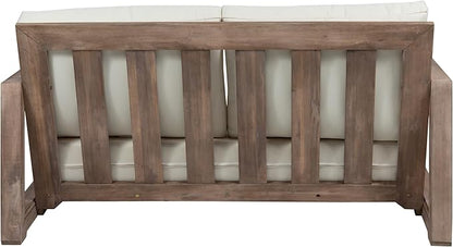 Christopher Knight Home Rammus 2 Pieces Outdoor Conversation Set, Acacia Wood Chat Set, Rectangular Coffee Table and Patio Loveseat Sofa, Slat Design Patio Furniture Set for Garden, Beige + Brown