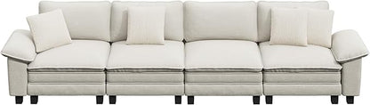 PHI VILLA Cloud Modular Couches Sets, 157.5" Sectional Sofa with Upholstered Deep Seat, 4-Seater Long Couches for Living Room Apartment, Chenille Fabric, Beige