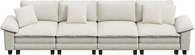 157.5" Cloud Modular Sectional Sofa, 4-Seater w/Deep Seat & Removable Arms, Plush Chenille for Living Room - Beige