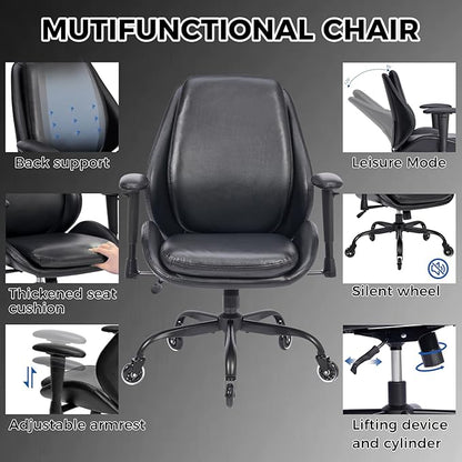 BEWISHOME Home Office Desk Chair, Black Leather Executive Chair with Adjustable Armrests, Computer Chair with Lumbar Support, 360° Swivel Ergonomic Rolling Chair for Adults, Up to 320lbs，BBY02B
