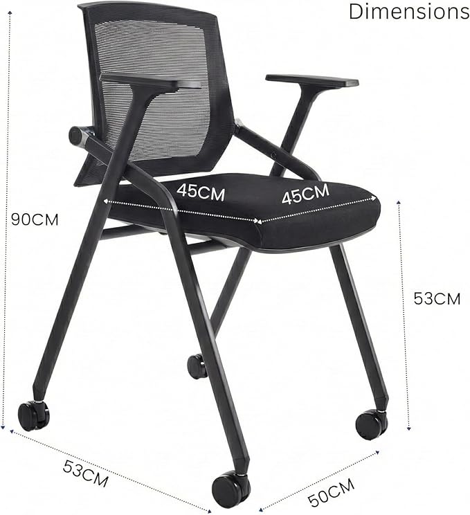 12 Pack Stackable Conference Room Chairs with Paddle Folding Office Chair Foldable Desk Chair Mesh Back and Arms for Conference Meeting Guest Reception Home Office Training Room Chair Black
