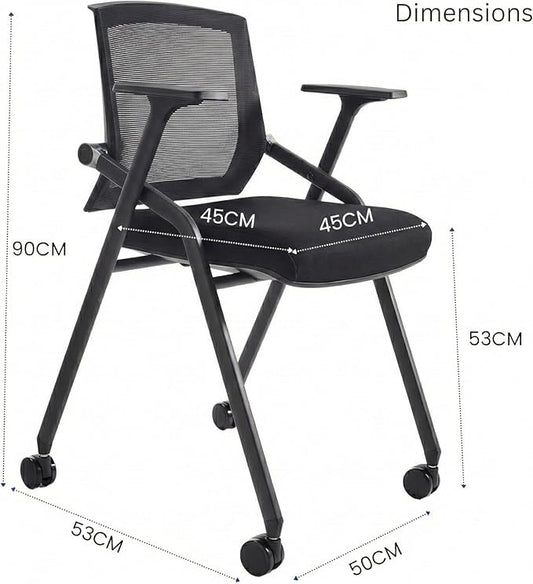 12 Pack Stackable Conference Room Chairs with Paddle Folding Office Chair Foldable Desk Chair Mesh Back and Arms for Conference Meeting Guest Reception Home Office Training Room Chair Black