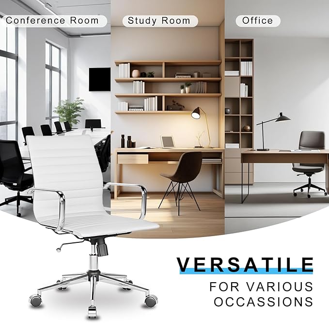 White Office Chair Ergonomic Swivel Desk Chair with Armrests Comfortable Heavy-Duty Chair for Office or Conference Table ，White 22.83in Seat