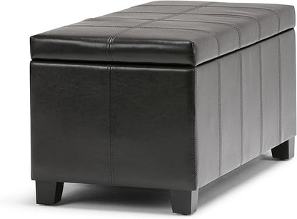 SIMPLIHOME Dover 36 inch Wide Contemporary Rectangle Storage Ottoman Bench in Tanners Brown Vegan Faux Leather, Assembled, For the Living Room, Entryway and Family Room