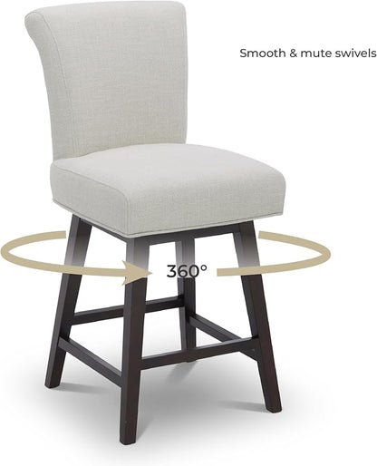 CHITA 26 Inch Counter Height Swivel Bar Stool, FSC Certified Modern Fabric Swivel Barstool Chair with Back, Linen