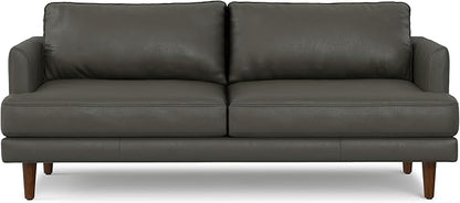 SIMPLIHOME Livingston 76-inch Wide Sofa in Coal Top Grain Genuine Leather, Handcrafted Mid-Century Modern Loveseat for Living Room, Compact 2-Seater with Feather-Wrapped Cushions and Solid Wood Frame