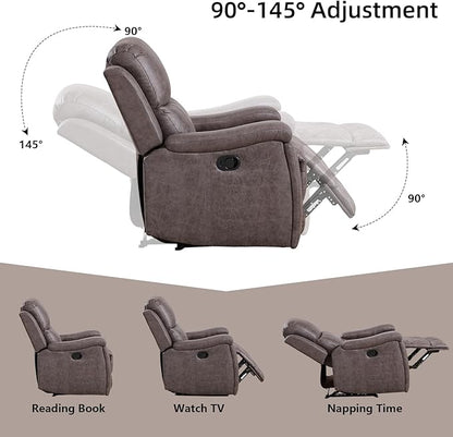 Leather Recliner Chair, Manual Recliner Chair for Adults with Overstuffed Arms and Back, Single Sofa Recliner with Cup Holders for Living Room Set of 2, Grey