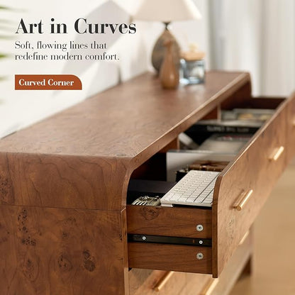 Curved 9-Drawer Dresser for Bedroom, 63" Wide Modern Chest of Drawers, Vanity Desk TV Stand for Living Room, Closet Storage Drawers Organizer Furniture, Nursery, Hallway, Dark Burl