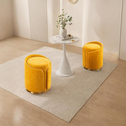 Swivel Vanity Stool with Gold Base Comfy Vanity Chair Modern Round Stool for Makeup Vanity Ottoman Foot Rest for Bedroom livingroom (Yellow)
