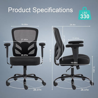 YFO Ergonomic Office Chair, Mesh Computer Desk Chair with Adjustable Back Lumbar Support and Armrests, Comfy Executive Rolling Swivel Task Chair for Home Office, Black