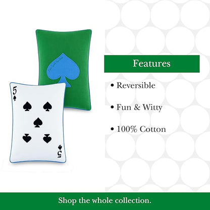 Kate Spade New York 5 of Spades Reversible Decorative Pillow, 14" x 20" Throw Pillow for Bed or Sofa, Cotton Cover, Black, White, Blue and Green, 14 x 20, Multi
