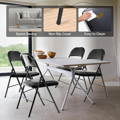 20 Pack Folding Chairs with Padded Seats, Padded Folding Chair with Steel Frame for Events Home Office, Pu Leather Folding Chair Black