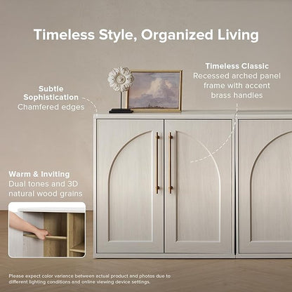 mopio Blake Storage Cabinet, Small Modular Accent Display Sideboard Buffet Cabinet with Storage, Media Console Credenza, for Kitchen, Coffee Bar, Pantry, Living Room (White Oak Arched, Single)
