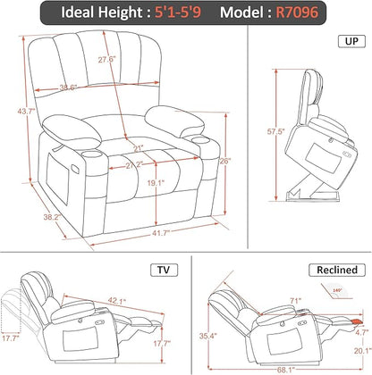 MCombo Power Lift Recliner Chair for Elderly, Lift Chair with Heat and Massage, Extra Wide Lift Recliner for Big People, Faux Leather R7096 (Medium-Wide, Cream White)