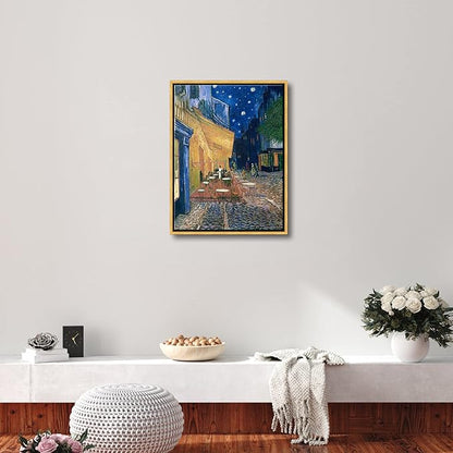 Wieco Art Framed Wall Art of Cafe Terrace at Night by Vincent Van Gogh Paintings Reproduction Abstract Canvas Prints for Home Living Room Decorations Bronze Gold Frame